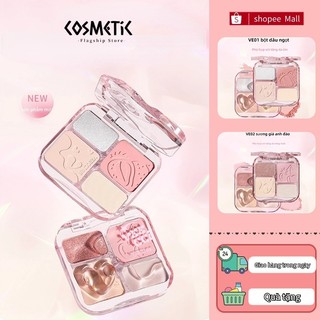 Đảm bảo giá thấp nhất VEECCI Phấn mắt Phấn má hồng Pearlescent Highlight 4trong1 sắc tông nude tự nhiên 9g