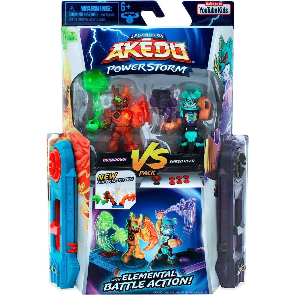 Legends of Akedo Power Storm - Versus Pack - 2 Mini Battling Warriors and 2 Battle Controllers - Burndown Versus Shred Head Legends of Akedo Power Storm - Versus Pack - 2 chiến binh chiến đấu Mini và 2 bộ điều khiển chiến đấu - Burndown Versus Shred Head