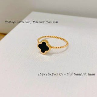 Nhẫn titan nữ không gỉ mạ vàng 24k thiết kế mặt cỏ 4 lá xinh xắn thời trang nhẹ nhàng thanh lịch