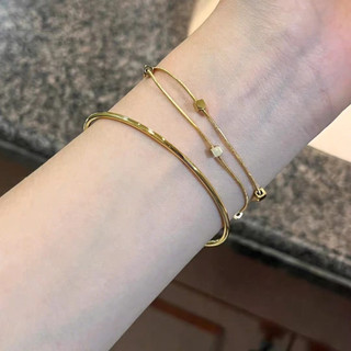 Vòng Đeo Tay Hai Lớp Hình Vuông Nhỏ Không Phai Màu Thời Trang Cho Nữ