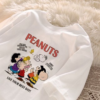 Áo thun trắng phong cách Hàn Quốc nữ hoạt hình dễ thương 100% cotton ngắn tay Snoopy top