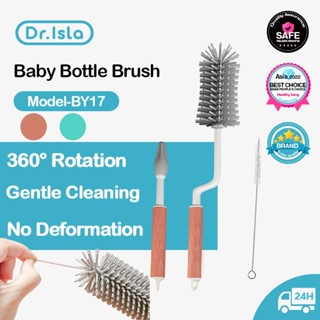Dr.isla 3 Máy Làm Sạch Bình Sữa Cho Bé Bàn Chải Silicon Xoay 360 Độ Bộ Tay Cầm Dài BY17