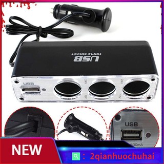 Tẩu sạc chia 3 cổng usb 12v 12v tích hợp bật lửa thuốc lá cho xe hơi