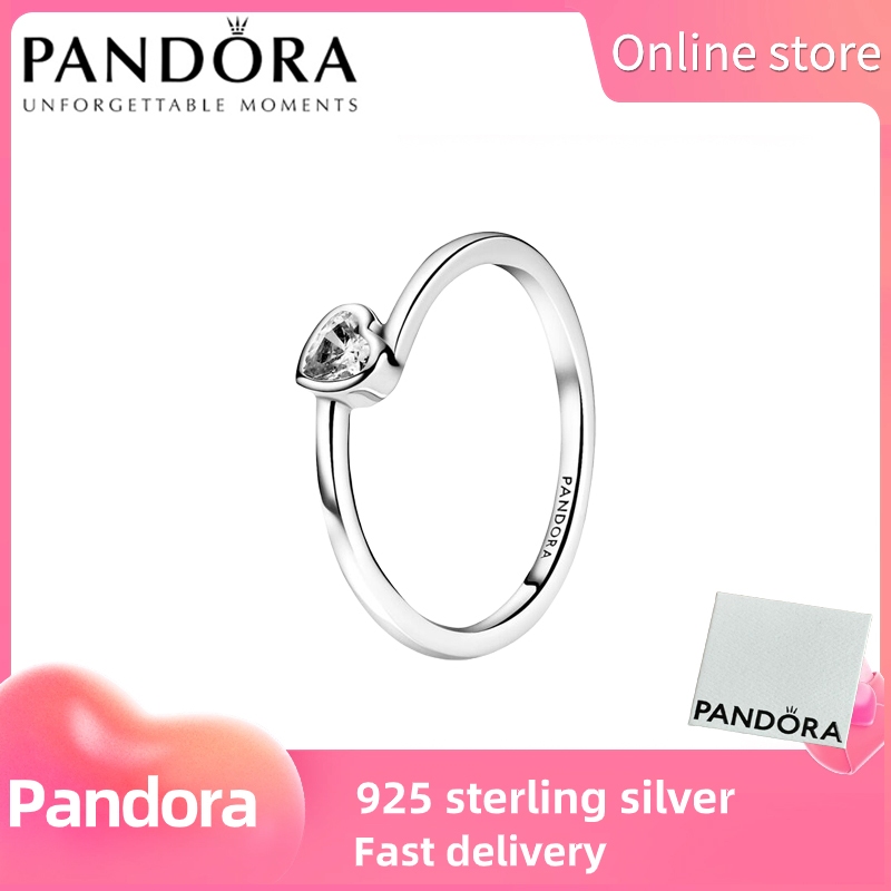 Pandora Nhẫn Solitaire Bạc S925, Thiết Kế Trái Tim Nghiêng Trong Suốt
