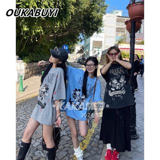 Áo thun ngắn tay Cotton nguyên chất mùa hè cho bé gái cỡ lớn MM có thể mặc áo thun ngắn tay in hình chuột Mickey dễ thương dành cho nữ Áo thun hợp thời trang Tất cả @