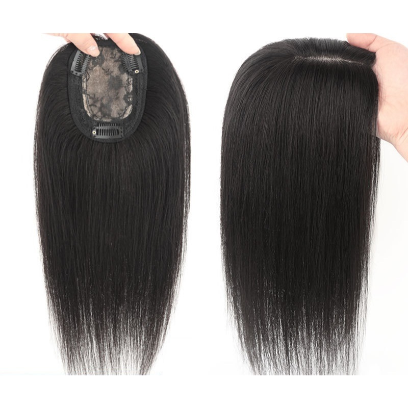 40cm ~ 45cm 100% Tóc Người Topper Cho Nữ Kẹp, Đế 8cmx12cm, Phần Miễn Phí, Đen Tự Nhiên / Nâu
