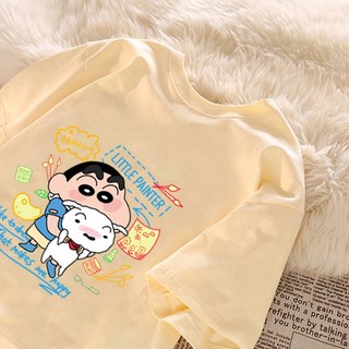 Phim hoạt hình anime Crayon Shin-chan họa tiết mơ Áo thun nữ cổ tròn Áo thun đa năng mới 100% cotton