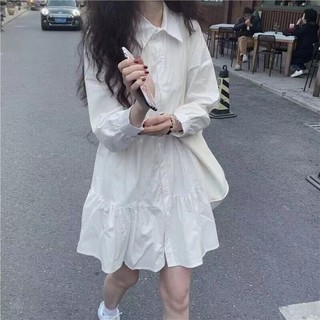 Phong Cách Hàn Quốc Nữ Tay Dài Rời Áo Sơ Mi Thường Ngày Đầm Mini Mùa Hè Hàng Có Sẵn
