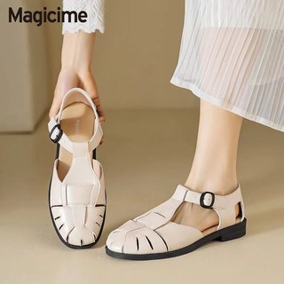 Magicime Giày sandal phẳng  Baotou Nữ 2024 Váy phù hợp mùa hè phong cách mới