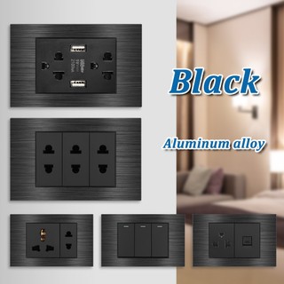 VISWE công tắc ổ cắm ổ cắm usb ổ cắm có công tắc ổ cắm 3 lỗ ổ cắm 2 lỗ công tắc 20a ổ cắm màu đen,118*72mm Bảng hợp kim nhôm