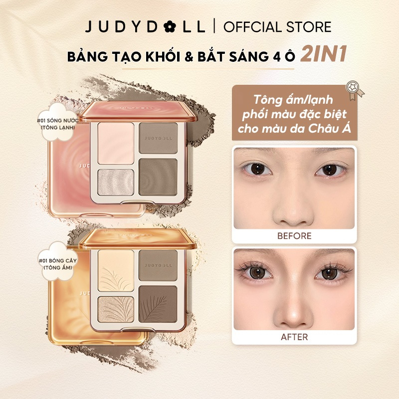 JUDYDOLL Bảng phấn bắt sáng và tạo khối Tự nhiên Lâu trôi Chống nước 9g