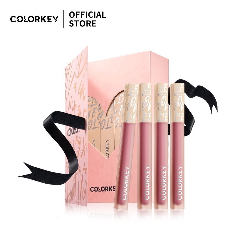 COLORKEY Bộ Quà Tặng Son Môi Nhật Ký Tình Yêu Watery Matte Lipgloss Chống Nước Lâu Trôi Bộ 1.8G * 4