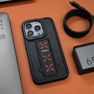 【Bracket/Leather hard case/Black】ốp lưng compatible for iPhone 12 13 14 15 pro max case