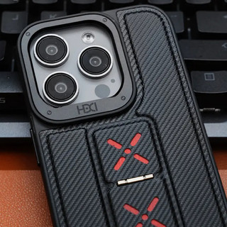 【Bracket/Leather hard case/Black】ốp lưng compatible for iPhone 12 13 14 15 pro max case