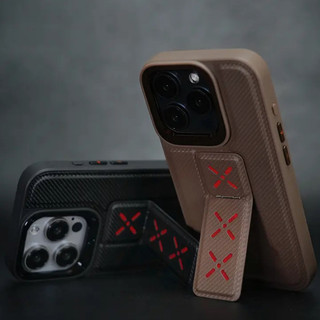 【Bracket/Leather hard case/Black】ốp lưng compatible for iPhone 12 13 14 15 pro max case