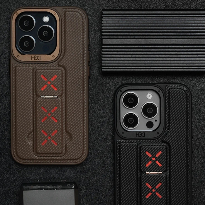 【Bracket/Leather hard case/Black】ốp lưng compatible for iPhone 12 13 14 15 pro max case