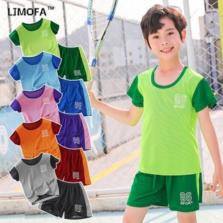 LJMOFA Set Đồ Thể Thao Phối Lưới Màu Sắc Đơn Giản Thời Trang Cho Bé Trai Và Gái Từ 3-10 Tuổi