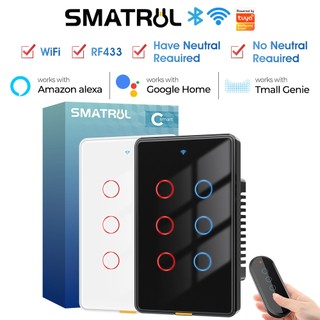 Smatrul Tuya Nhà Thông Minh Không Dây Trung Tính WiFi Không Dây RF433 US Đèn Tường Cảm Ứng 110-240V Thời Gian 6 Gang Ứng Dụng Giọng Nói Cho Tmall Genie, Alexa, Google Home