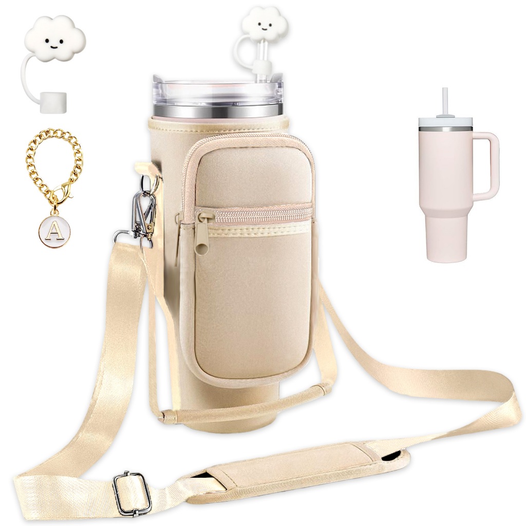 Giá đỡ chai nước có dây đeo và túi đựng cốc Stanley Cup 40 oz có tay cầm, Túi đựng chai nước có dây đeo vai và tay có thể điều chỉnh cho cốc Stanley