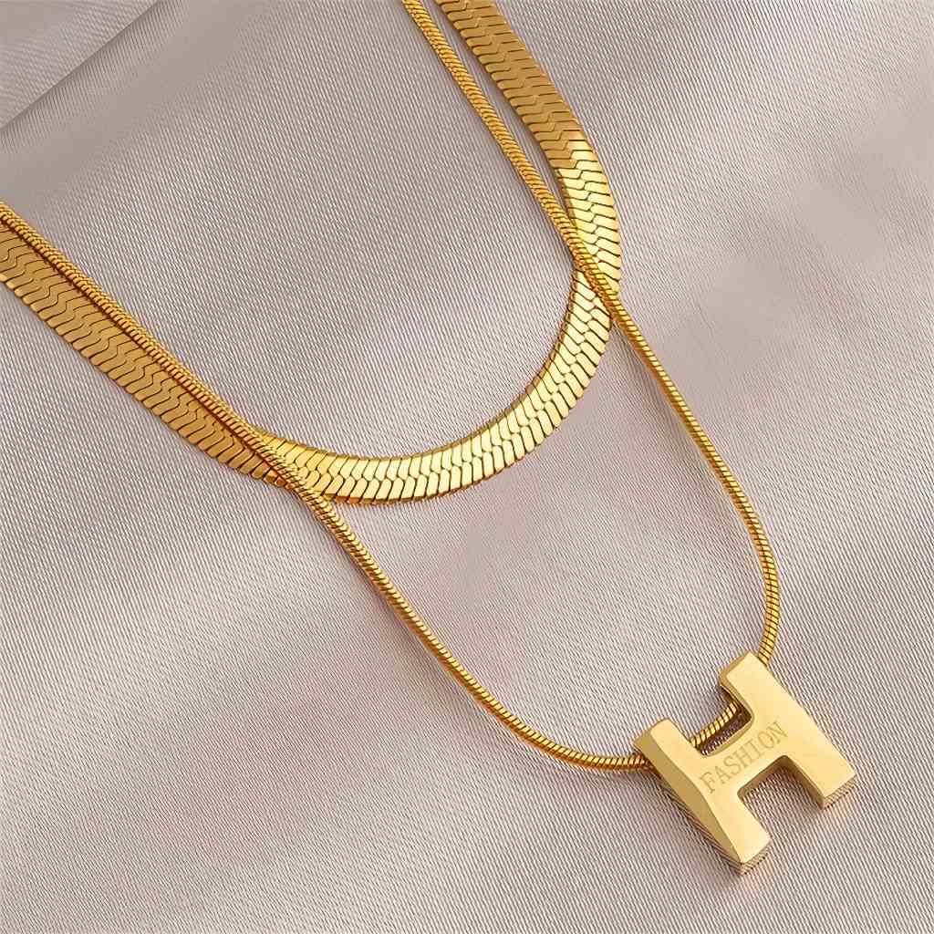 Vòng cổ thép titan mạ vàng 18k hai lớp chữ H bằng thép không gỉ không phai sang trọng Cla