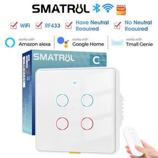Smatrul Tuya 2 chiều WIFI RF433 Công tắc treo tường cảm ứng ánh sáng EU thông minh 110-240v Hiển thị đèn nền Typec Thời gian Giọng nói 2.Ứng dụng kính cường lực D Tmall Genie, Alexa, Google Home