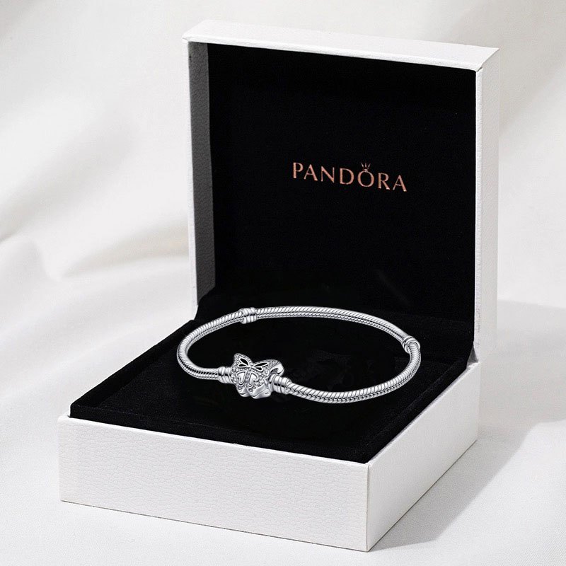 100% PANDORA S925 Bạc Trang Sức Vòng Tay Mặt Dây Chuyền Pandora Khoảnh Khắc Bướm Khóa Rắn Dây Chuyền
