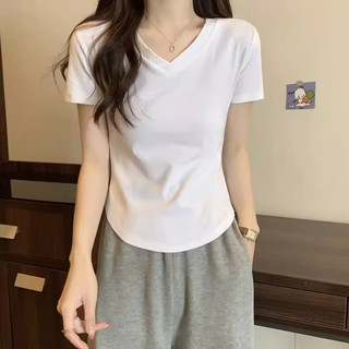 Áo thun ngắn tay cổ chữ U 100% cotton 220g chất lượng cao dành cho nữ