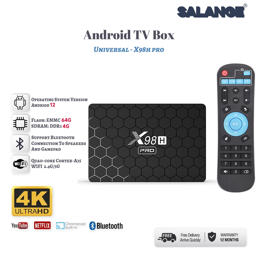Salange 1000M X98H Pro Smart TV Box Android 12 Allwinner H618 Quad Core 4K 6K Media Playe Dual Wifi BT5 AV1 64GB Set Top Box