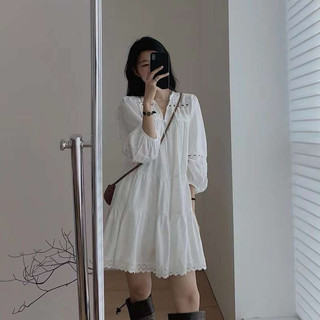 72316 Đầm chữ A dài tay kiểu Pháp rỗng ngọt ngào