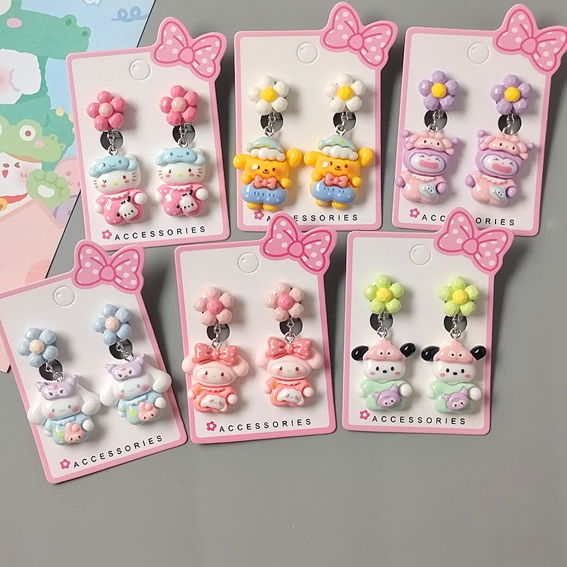 Kawaii Sanrio Cinnamoroll Kuromi My Melody Kitty Trang Sức Kẹp Tai Không Lỗ Tai Mặt Dây Chuyền Với Nữ Vòng Bông Tai Hoạt Hình Bộ Đồ Ngủ Hoa Là Phụ Kiện Tiệc Ngọt Ngào