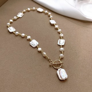 Vòng cổ ngọc trai Baroque nước ngọt với móc cổ thiết kế khóa ngọc trai OT