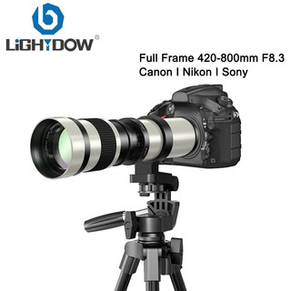  Ống kính tele Lightdow 420-800mm f   8.3 Ống kính Zoom siêu tele bằng tay màu trắng có vòng chuyển đổi gắn chữ T cho máy ảnh Canon Nikon Sony Dslr & Mirrorless 