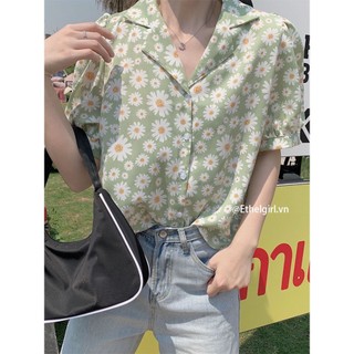 Ethelgirl Thời Trang Hàn Quốc Tất Cả Trận Đấu Retro Daisy Áo Sơ Mi Tay Ngắn Nữ Top