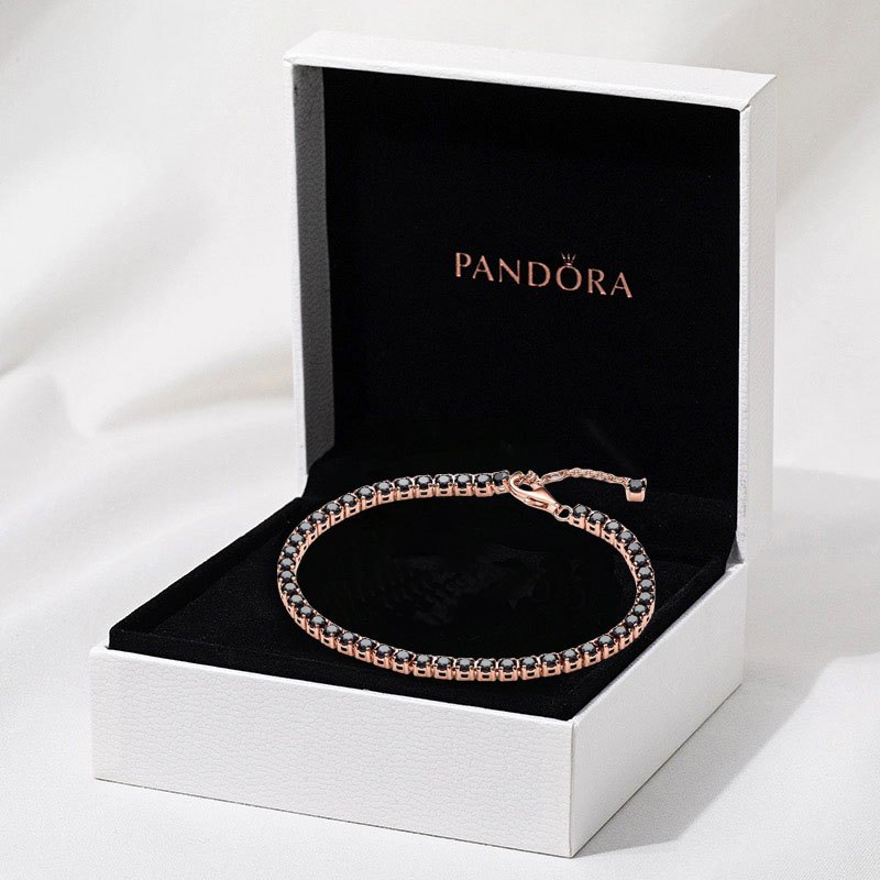 Pandora S925 Bạc Sterling Lấp Lánh - Bracelet Tennis Màu Đen kèm Phụ Kiện