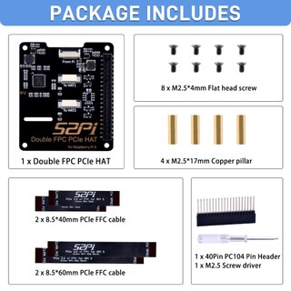 52pi B12 Double FPC PCIe HAT Adapter Board Cho Raspberry Pi 5