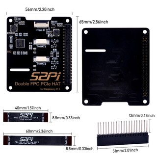 52pi B12 Double FPC PCIe HAT Adapter Board Cho Raspberry Pi 5