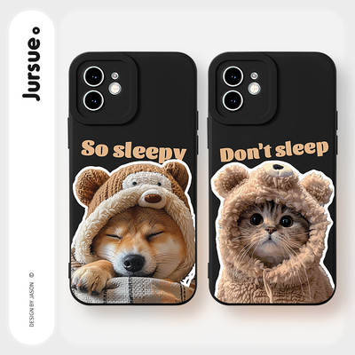 Ốp lưng JURSUE mềm mèo chó cặp đôi dễ thương đẹp nam nữ bựa hình bựa ngộ nghĩnh cho iPhone 17 16 15 14 13 12 11 Pro Max SE 2020 X XR XS ip 8 7 Plus kute Y5081
