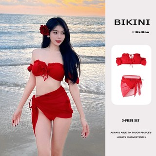 Đồ Bơi Nữ Gợi Cảm Bikini Màu Đỏ Ba Mảnh Đồ Bơi Khu Du Lịch Mùa Xuân Nóng Phiên Bản Hàn Quốc INS Đi Biển Bikini Bộ