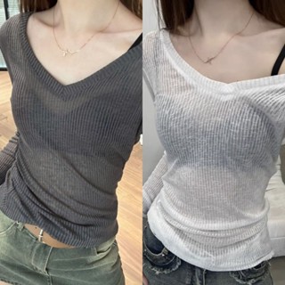 Áo Chống Nắng Nữ Mặc Ngoài Retro Cổ Chữ v Áo Len Dài Tay Áo Len Bán Chạy Hơi Trong Suốt Áo Len