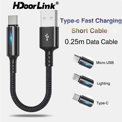 Dây cáp sạc nhanh HDOORLINK cổng Micro USB/ Type C/ iOS 25cm thích hợp cho điện thoại