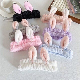 Ahellogirl Băng đô phối lông hình tai thỏ phong cách Hàn Quốc dễ thương dành cho nữ