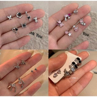 Ifyou 6 Cái / bộ Bướm Trái Tim Bông Tai Bộ Tinh Tế Xuyên Pha Lê Đá Quý Bạc Bông Tai Phụ Kiện Trang Sức