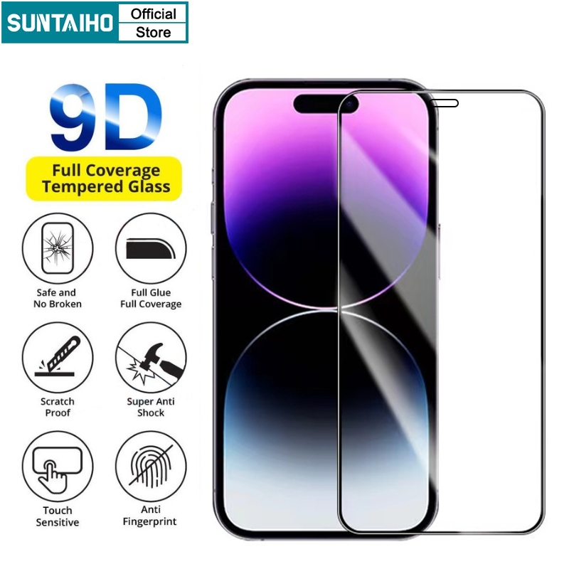 Suntaiho Chất Lượng Cao Iphone 9D Full Cover Kính Cường Lực Bảo Vệ Toàn Màn Hình Tự Dán Cho Iphone 11 12 13 14 15 Pro Max Ip 7 8 14 Plus Iphon X Xs Xr Xsmax Bảo Vệ Màn Hình Chống Cháy Nổ