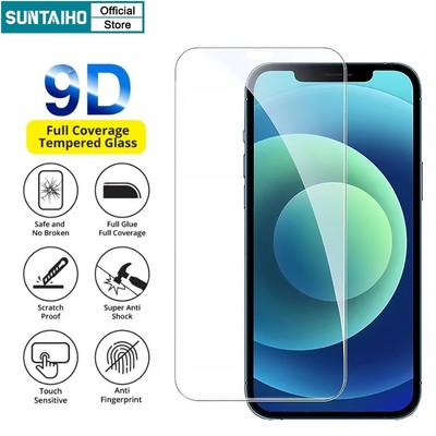 Suntaiho Trong suốt Chất lượng cao Kính cường lực Bảo Vệ Toàn Màn Hình Tự Dán Cho iPhone 11 12 13 14 15 16 Pro Max IP 7 8 15 Plus Iphon X Xs Xr XsMax Bảo vệ màn hình chống cháy nổ