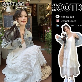 Duohanzi Quần áo nữ Hàn Quốc Váy ren trắng ngọt ngào và sành điệu