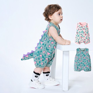 Bộ áo liền quần mỏng mùa hè cho bé trai và bé gái Áo vest không tay khủng long hoạt hình cho trẻ sơ sinh