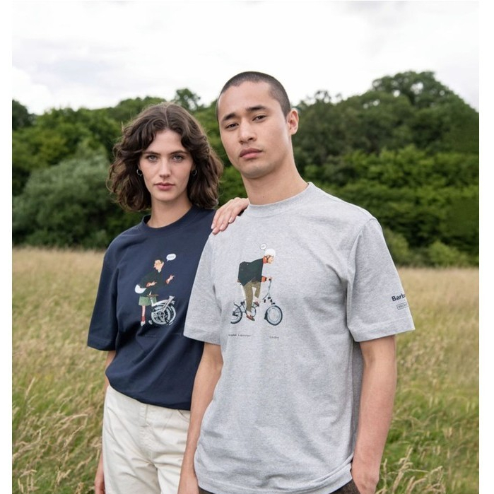 Brompton x Barbour Mùa Hè Phong Cách Mới Nam Nữ Cùng Phong Cách In Hình Cotton Nguyên Chất Áo Thun T