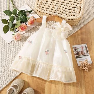 Mùa hè mới cho bé gái phong cách hàn quốc đầm hoa thêu nơ voan đầm