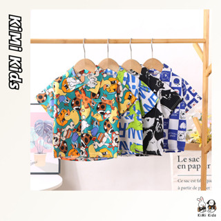Kimi Kids Boys mùa hè mỏng mới mặc áo sơ mi in hình