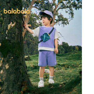 Balabala Quần Áo Trẻ Em Bộ Trẻ Em Bé Trai Tay Ngắn Hai Mảnh Bộ 2024 Mùa Hè Mới Quần Áo Cotton Nguyên Chất Giả Hai Xu Hướng